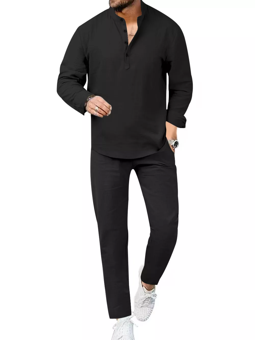 Men's Full Size Casual Long Sleeve Shirt and Pants Set Plus Size, image 2