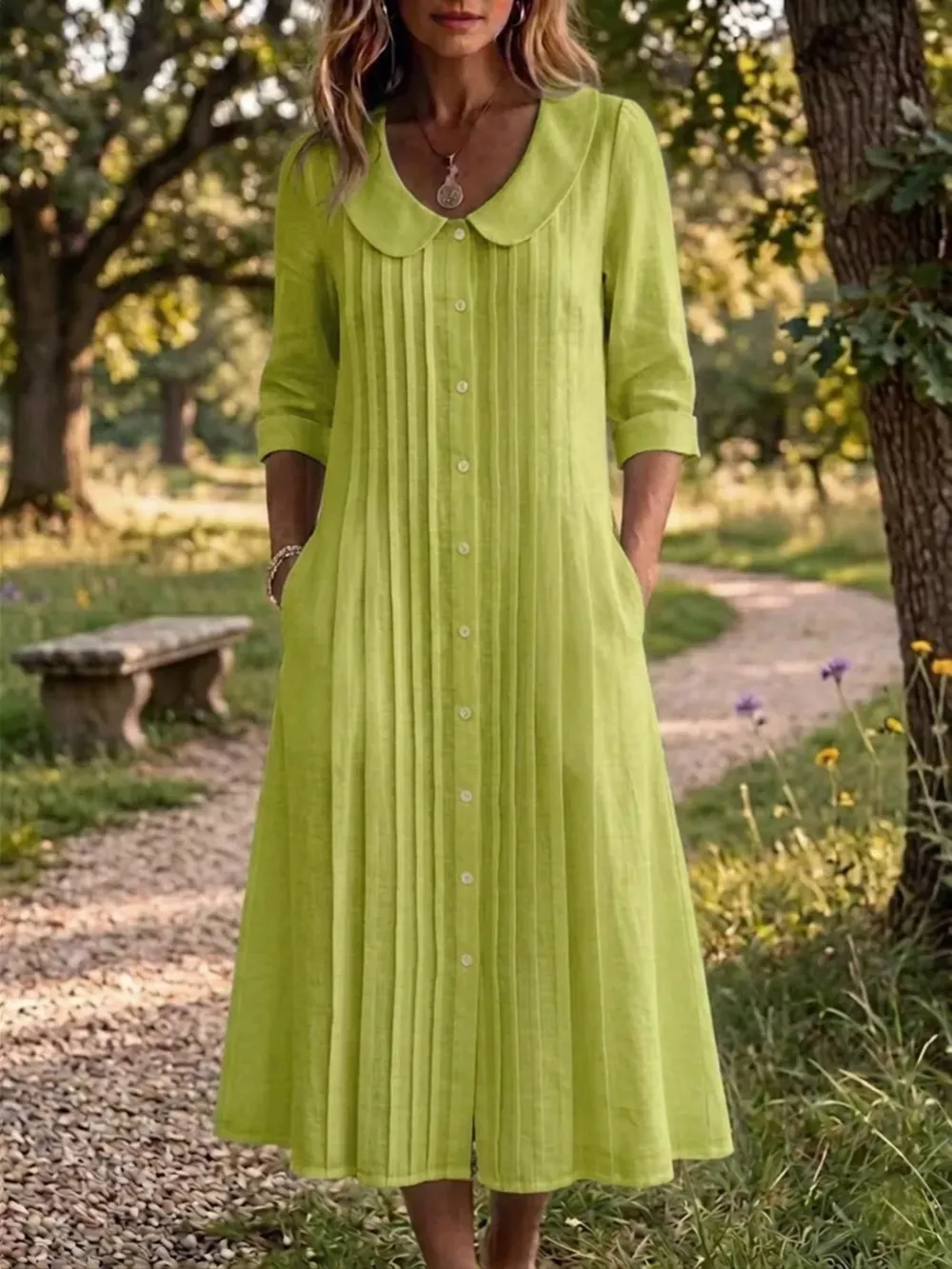 Full Size Peter Pan Collar Button Down Dress Plus Size, image 5