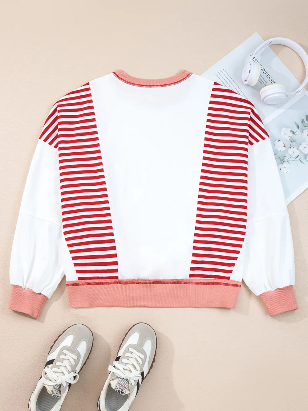 Stripe Color Block Contrast Stitching Oversize Sweatshirt, image 3
