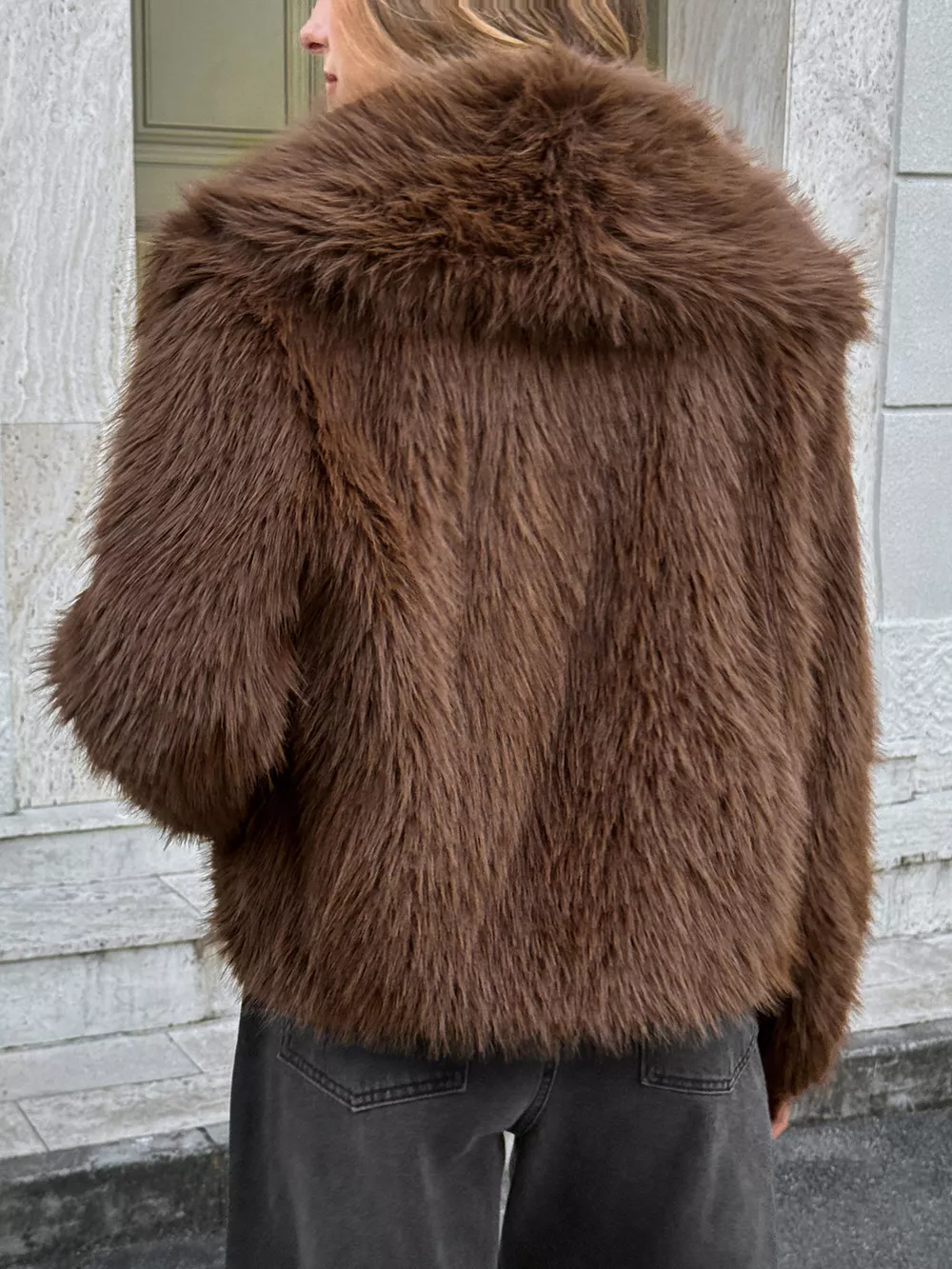 Open Front Faux Fur Cropped Jacket, image 4