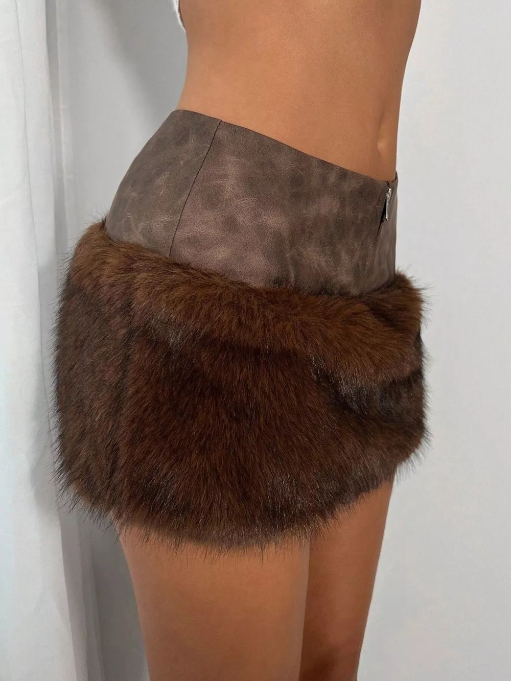 Faux Fur Trim Mini Skirt, image 2