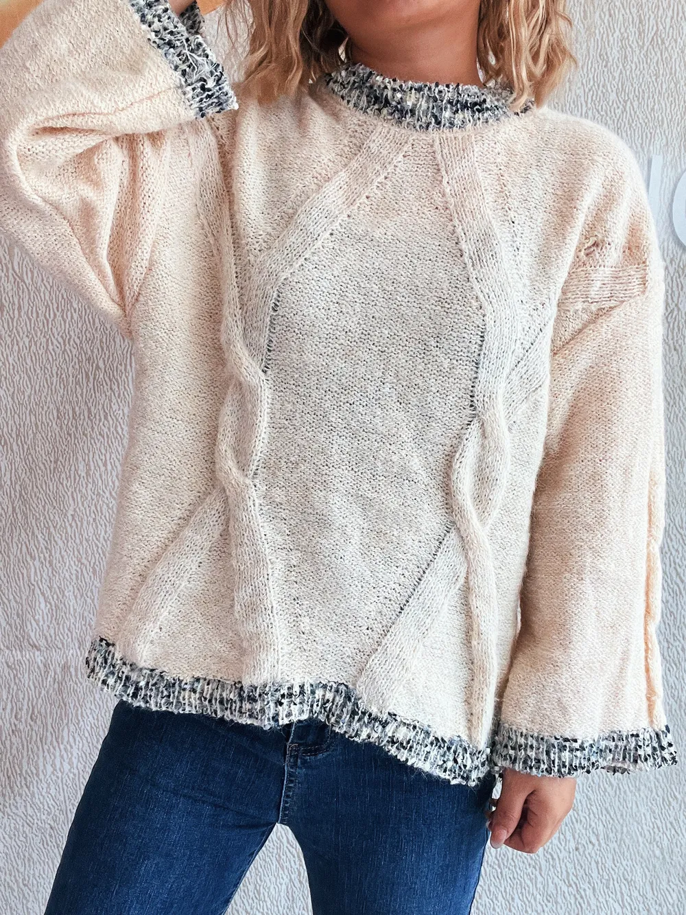 Contrast Trim Detail Round Neck Sweater, image 6