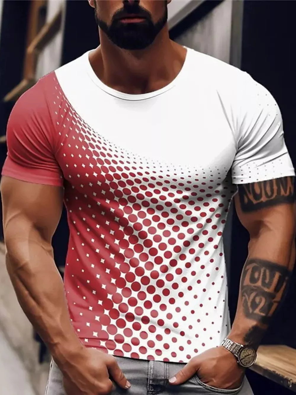 Men's Full Size Gradient Dot Print T-Shirt Plus Size, image 2