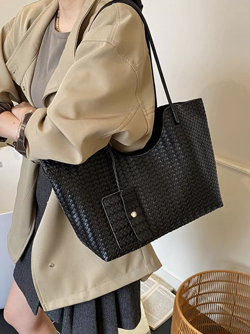 Woven Texture Large Capacity Tote Bag, image 4