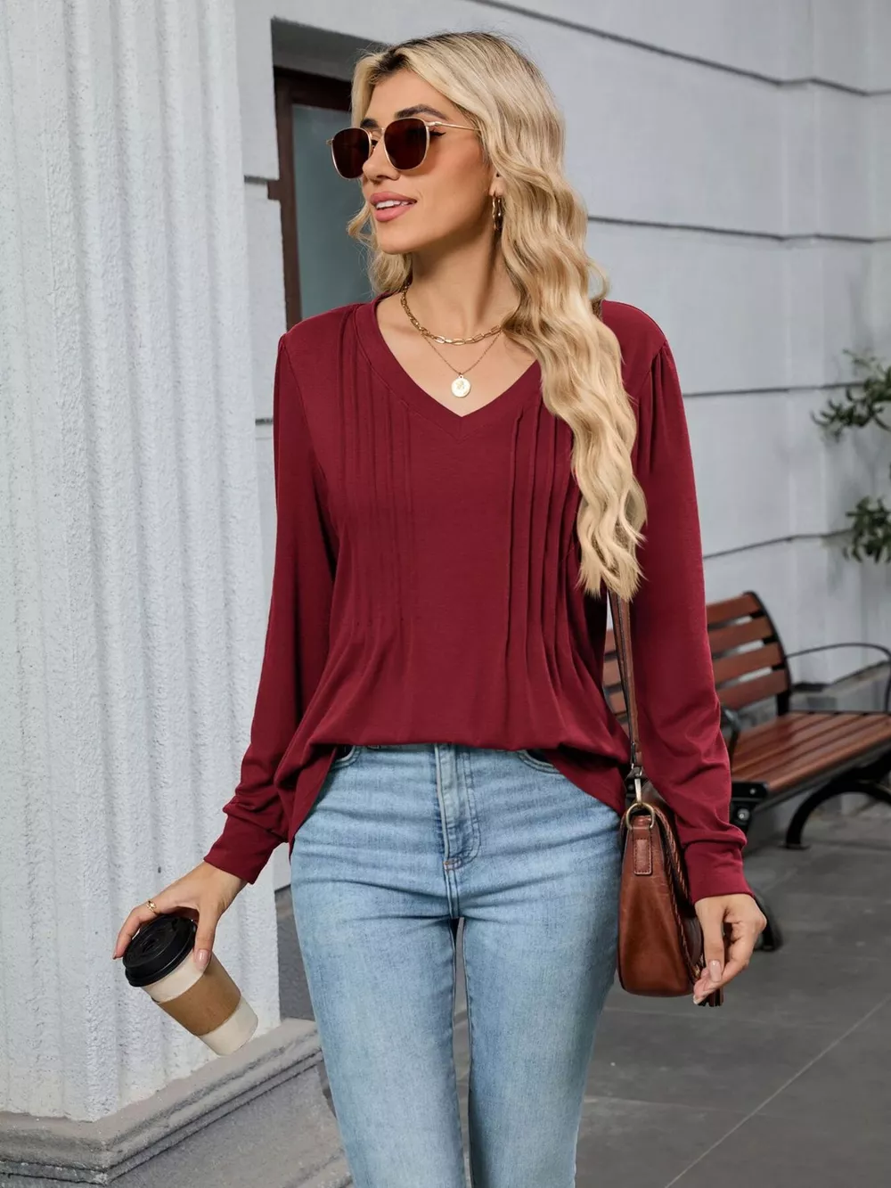 V-Neck Long Sleeve Relaxed Fit T-Shirt, image 18
