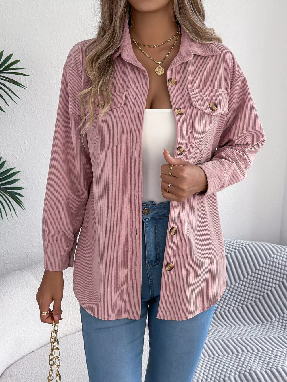 Casual Corduroy Button-Up Shacket, image 12