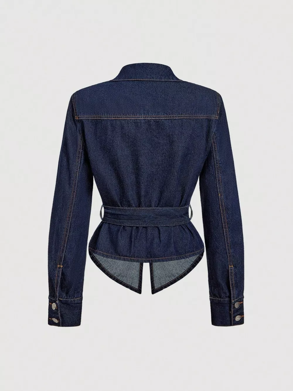 Tie Waist Long Sleeve Denim Jacket, image 2