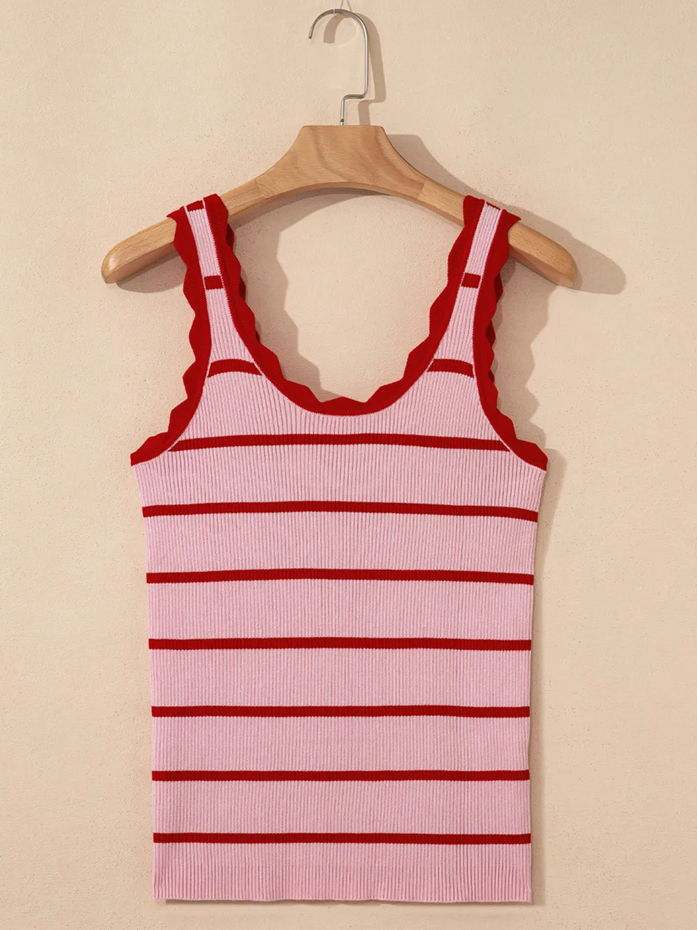 Stripe Scalloped Edge Crew Neck Knit Tank Top, image 10
