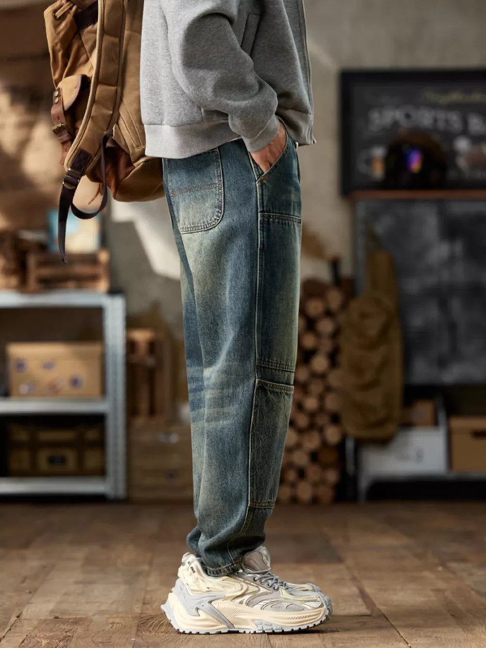Men's Vintage Wash Straight Leg Jeans, image 5