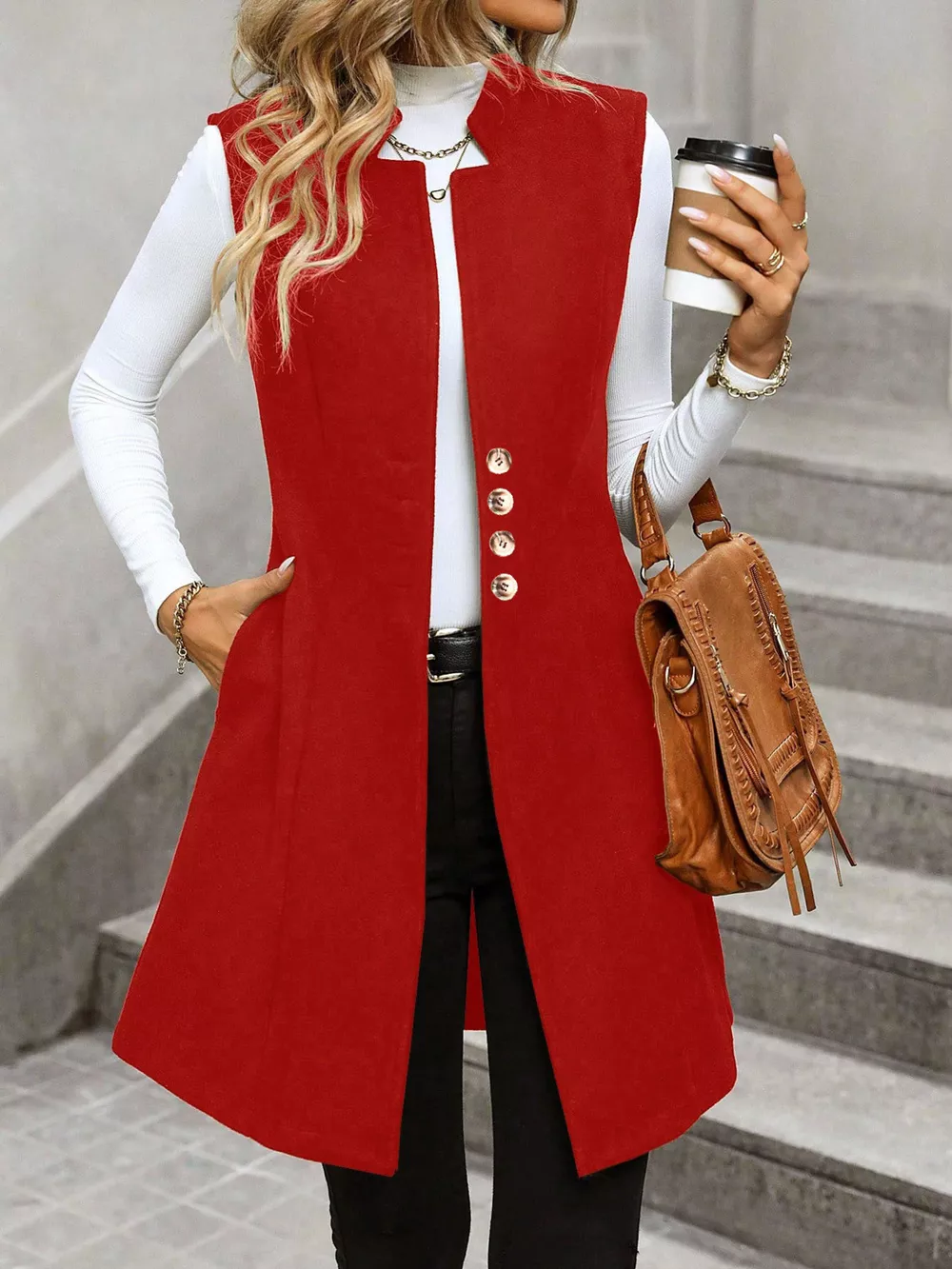 Button-Down Longline Vest Coat, image 5