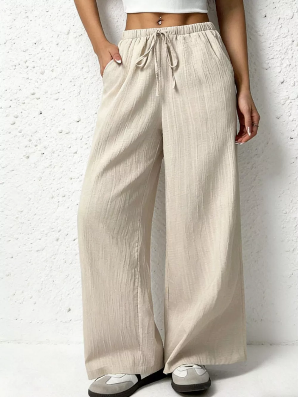 Casual Drawstring Wide Leg Pants