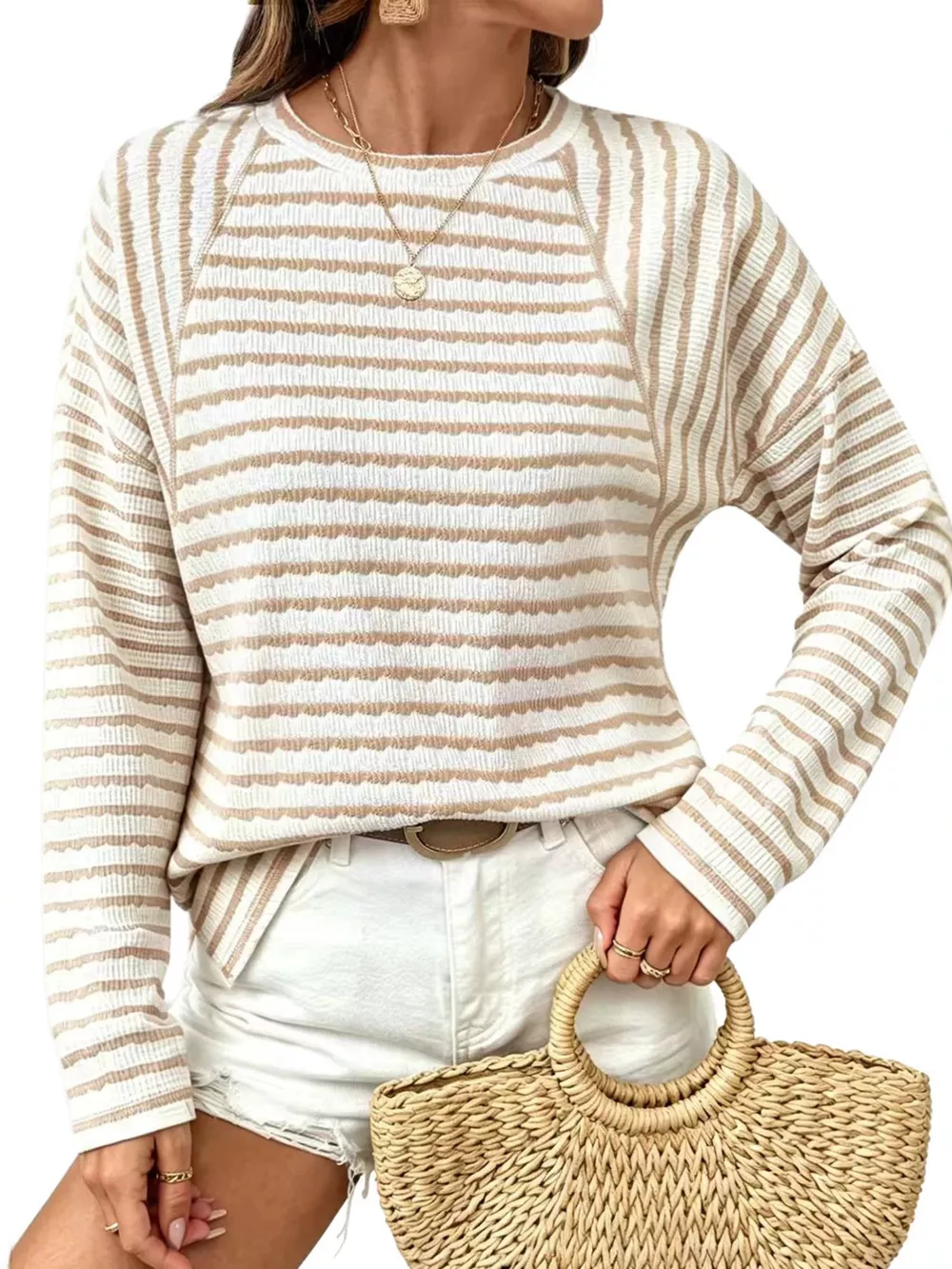 Casual Striped Raglan Sleeve Long-Sleeve T-Shirt, image 4