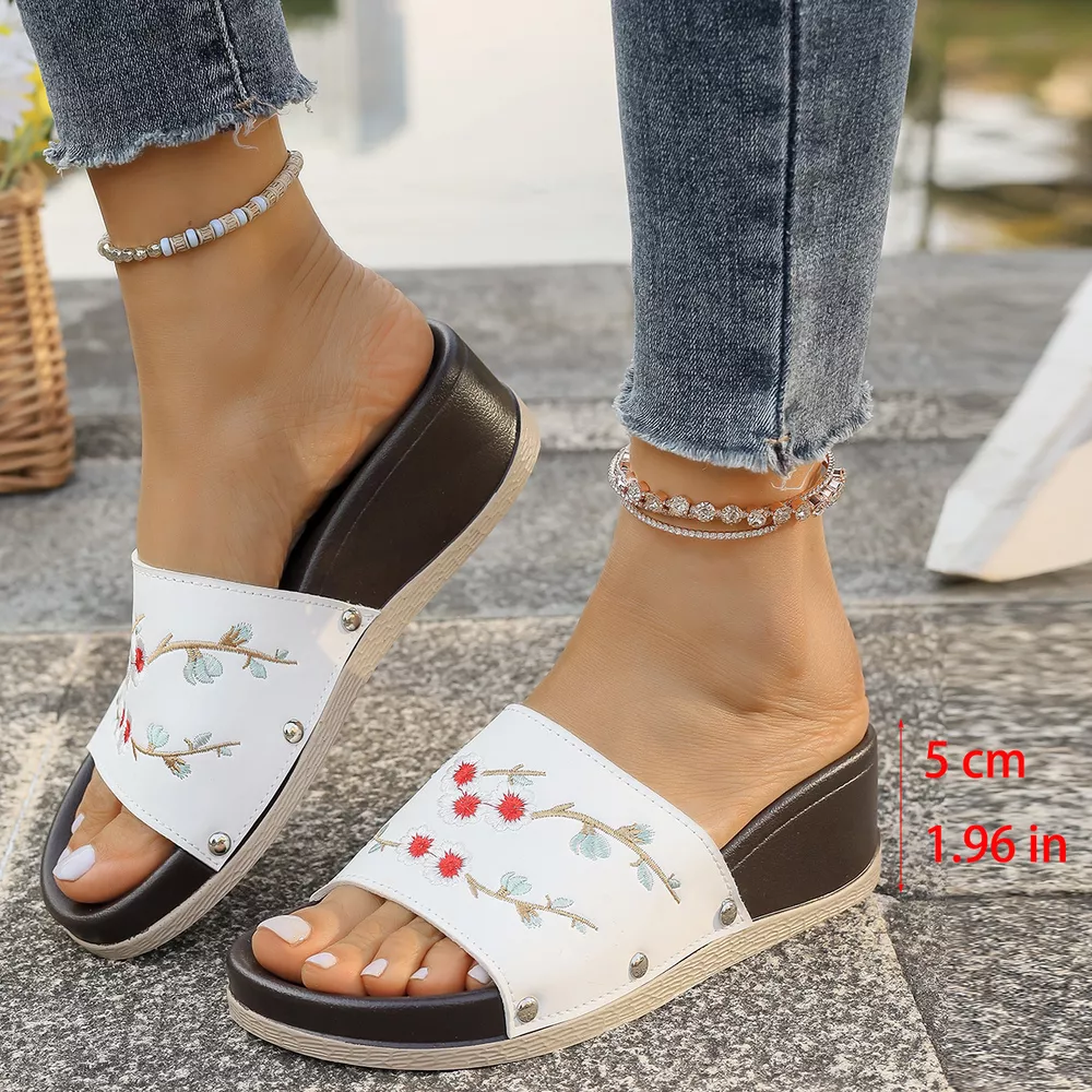 Floral Embroidered Wedge Sandals, image 8