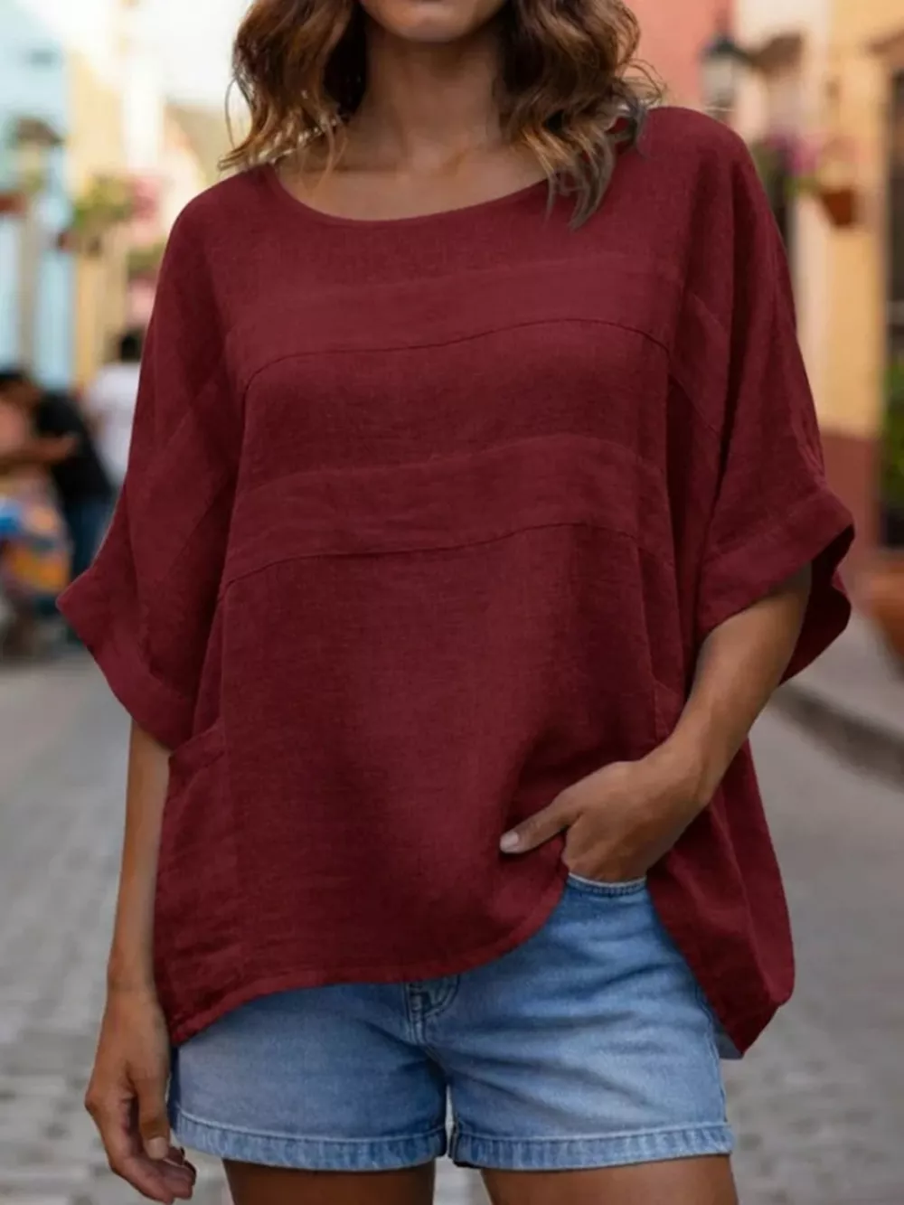 Full Size Casual Loose Round Neck Blouse Plus Size, image 7
