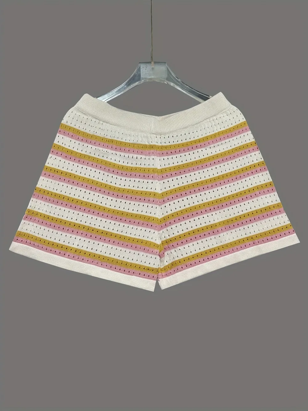 Colorful Striped Button Up Top and Shorts Sweater Set, image 3