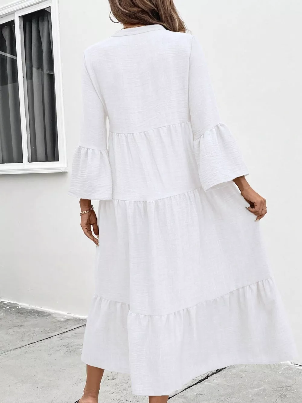 Ruffle Hem Button Front Tiered Dress, image 2