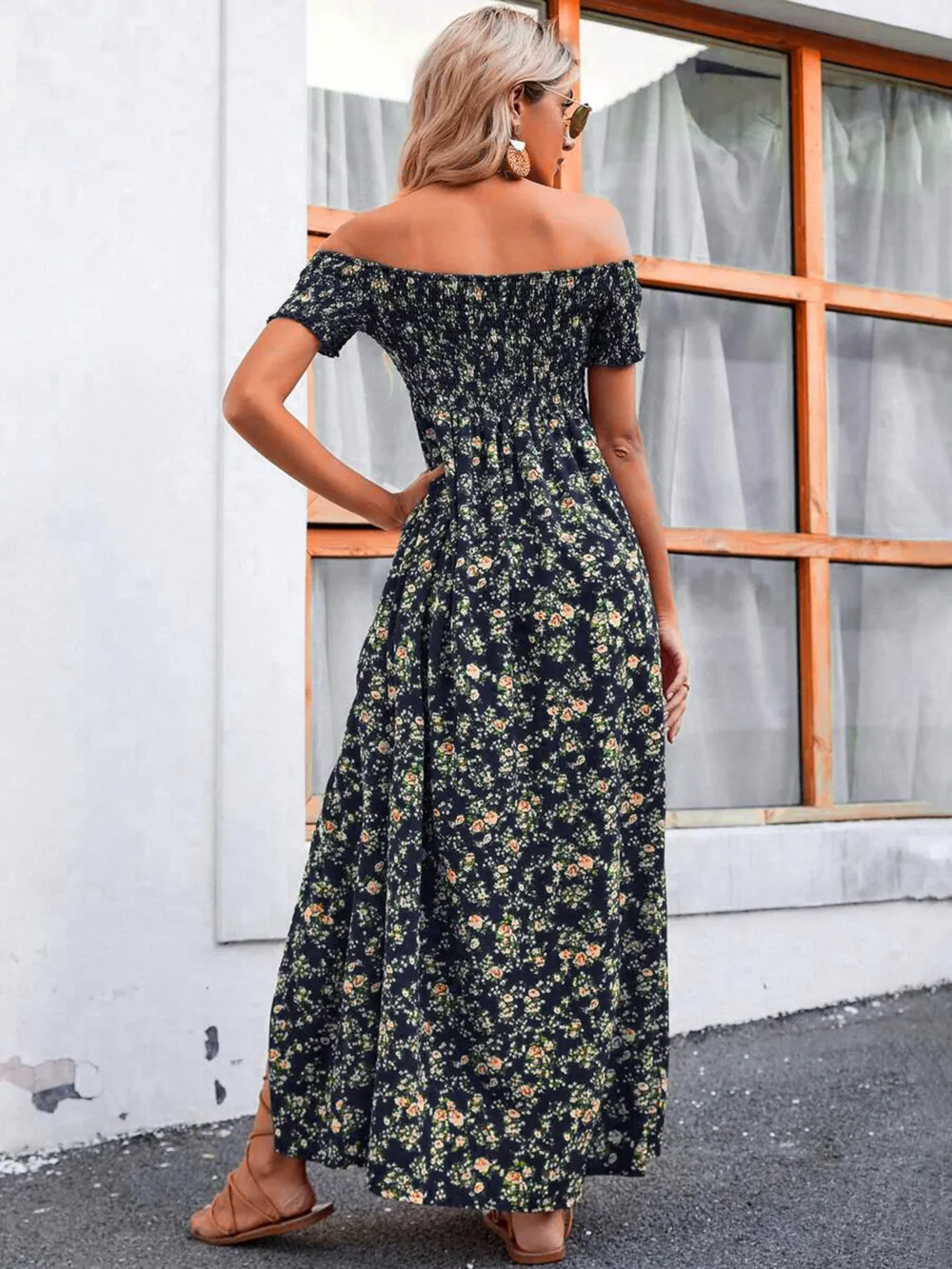 Full Size Slit Off-Shoulder Floral Midi Dress Plus Size, image 4