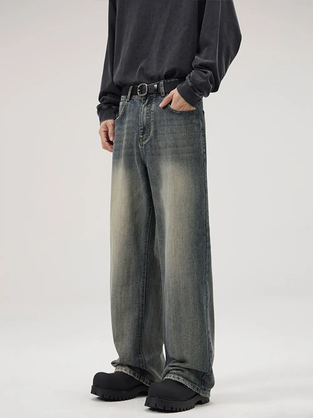 Men's Full Size Washed Wide Leg Relaxed Fit Jeans Plus Size, image 2