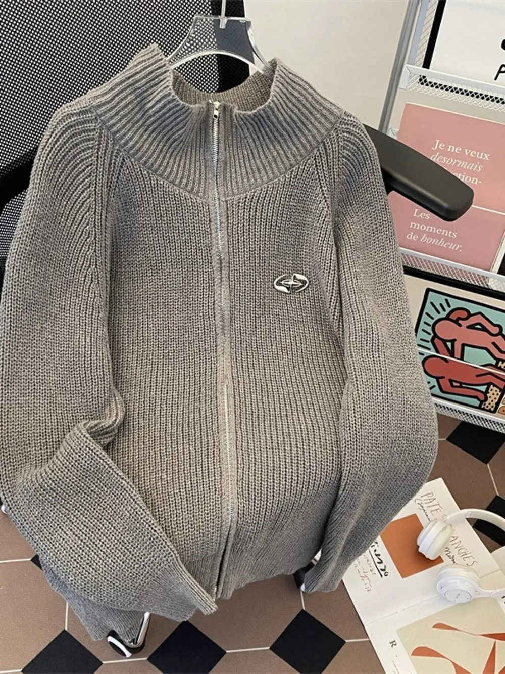 Men's Plus Size Zip-Up Ribbed Cardigan, image 2