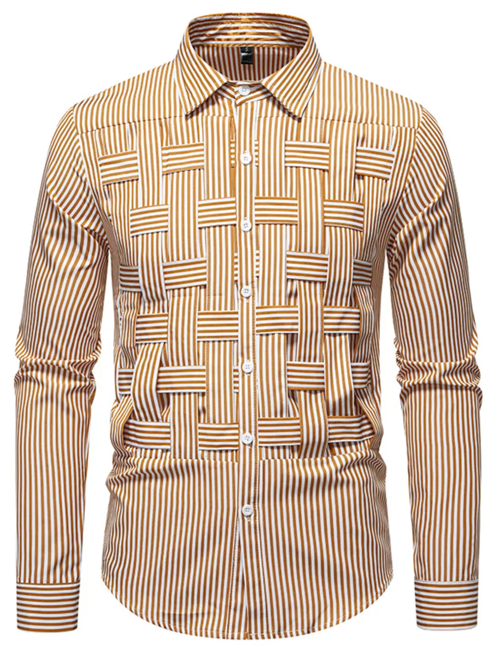 Men's Striped Woven Pattern Long Sleeve Shirt, image 4