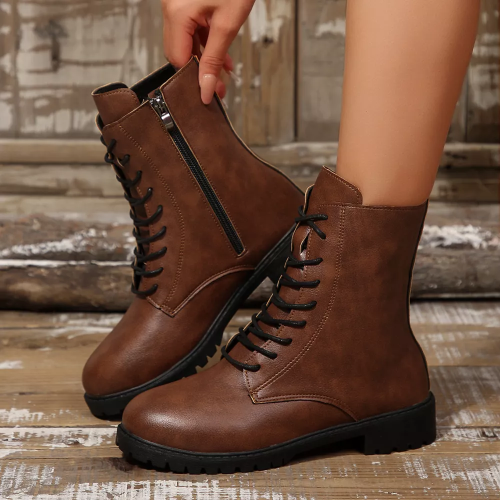 Round Toe Lace Up Boots, image 12