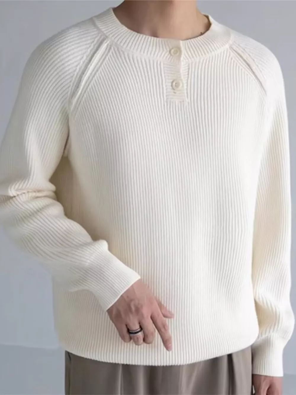 Men's Plus Size Ribbed Raglan Sleeve Knit Top