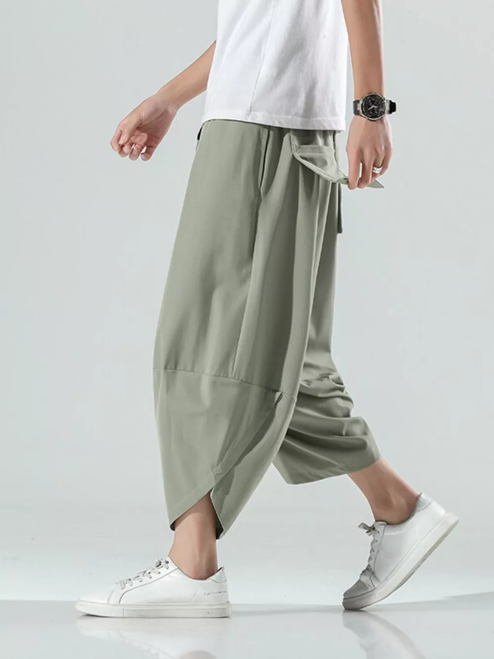 Men's Plus Size Loose-Fit Wide-Leg Cropped Casual Pants, image 4