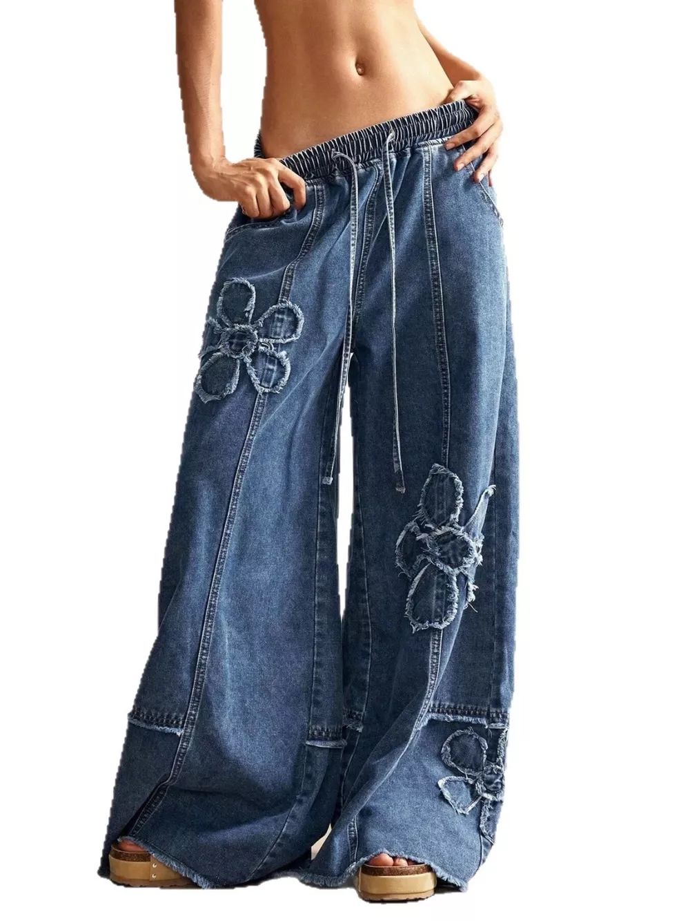 Floral Appliques Wide Leg Jeans, image 9