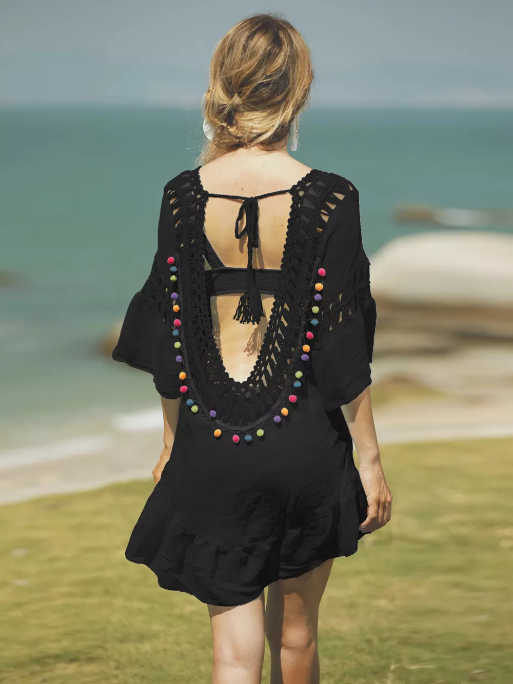 Crochet V-Neck Beach Cover-Up Dress, image 4