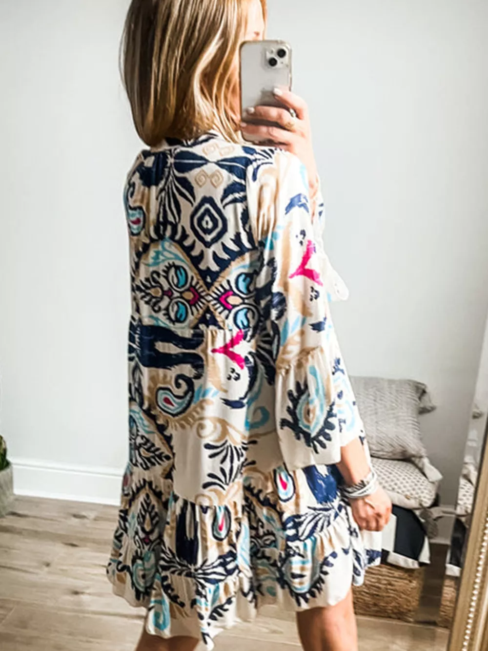 Bohemian Print Tiered Mini Dress, image 2