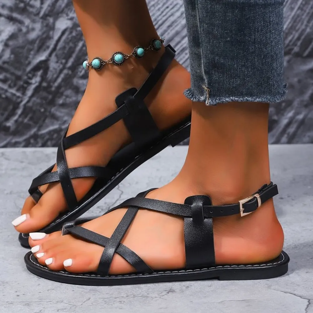 Strappy Cross-Strap Flat Sandals, image 6