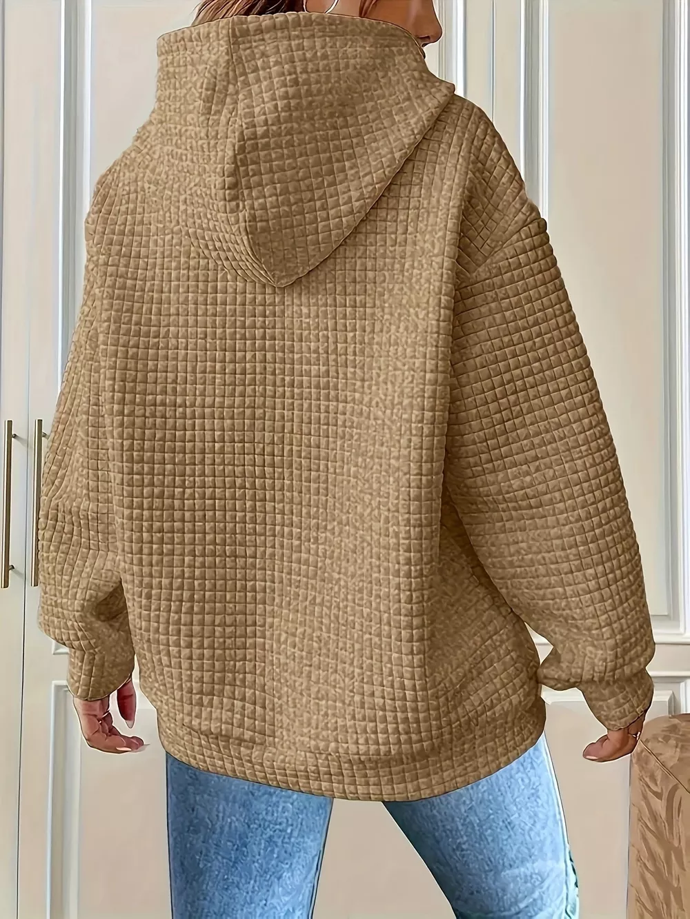 Textured Knit Drawstring Hoodie, image 4