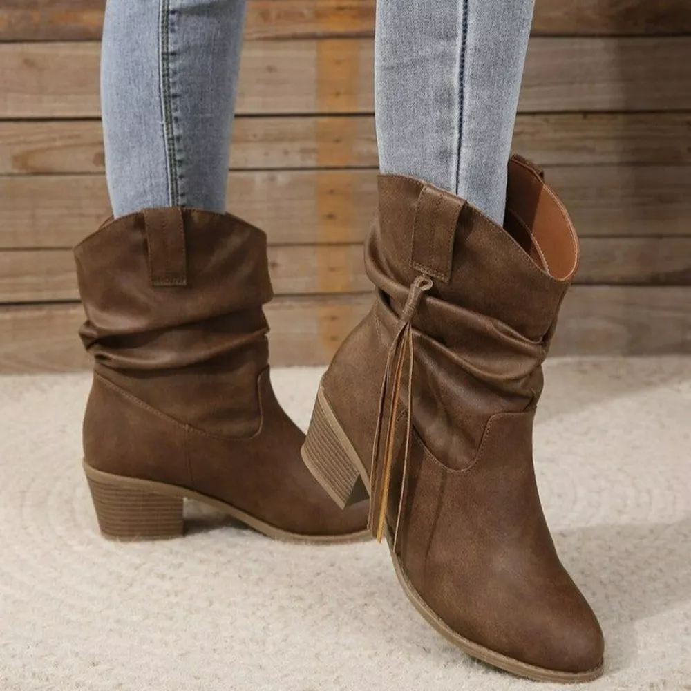 Round Toe Block Heels Boots, image 8