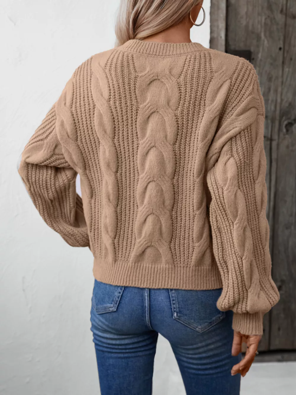 Cable Knit Long Sleeve Sweater, image 3