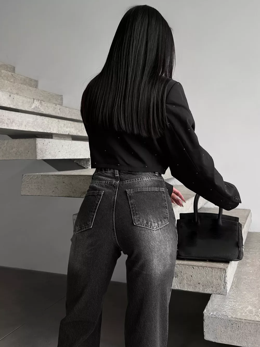 High-Waisted Slit Hem Jeans, image 2