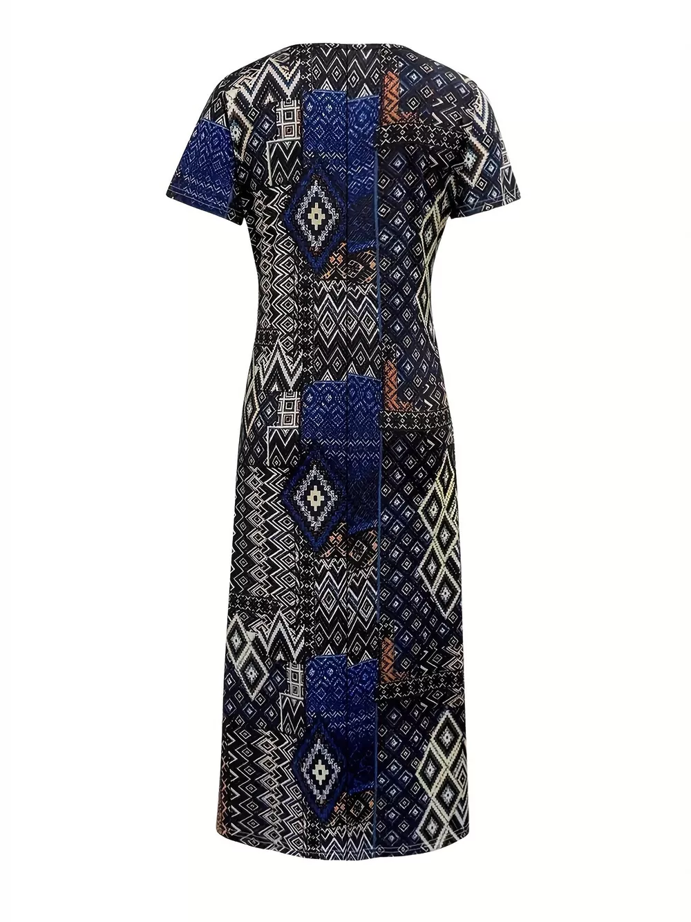 Plus Size Geometric Print V-Neck Short Sleeve Dress, image 2