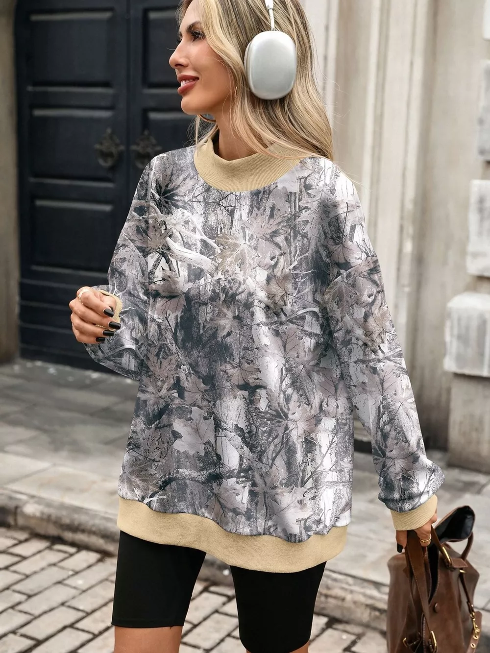 Camouflage Print Mock Neck Sweatshirt, image 21