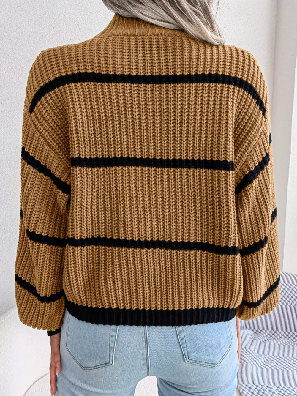 Striped Mock Neck Knit Sweater, image 4
