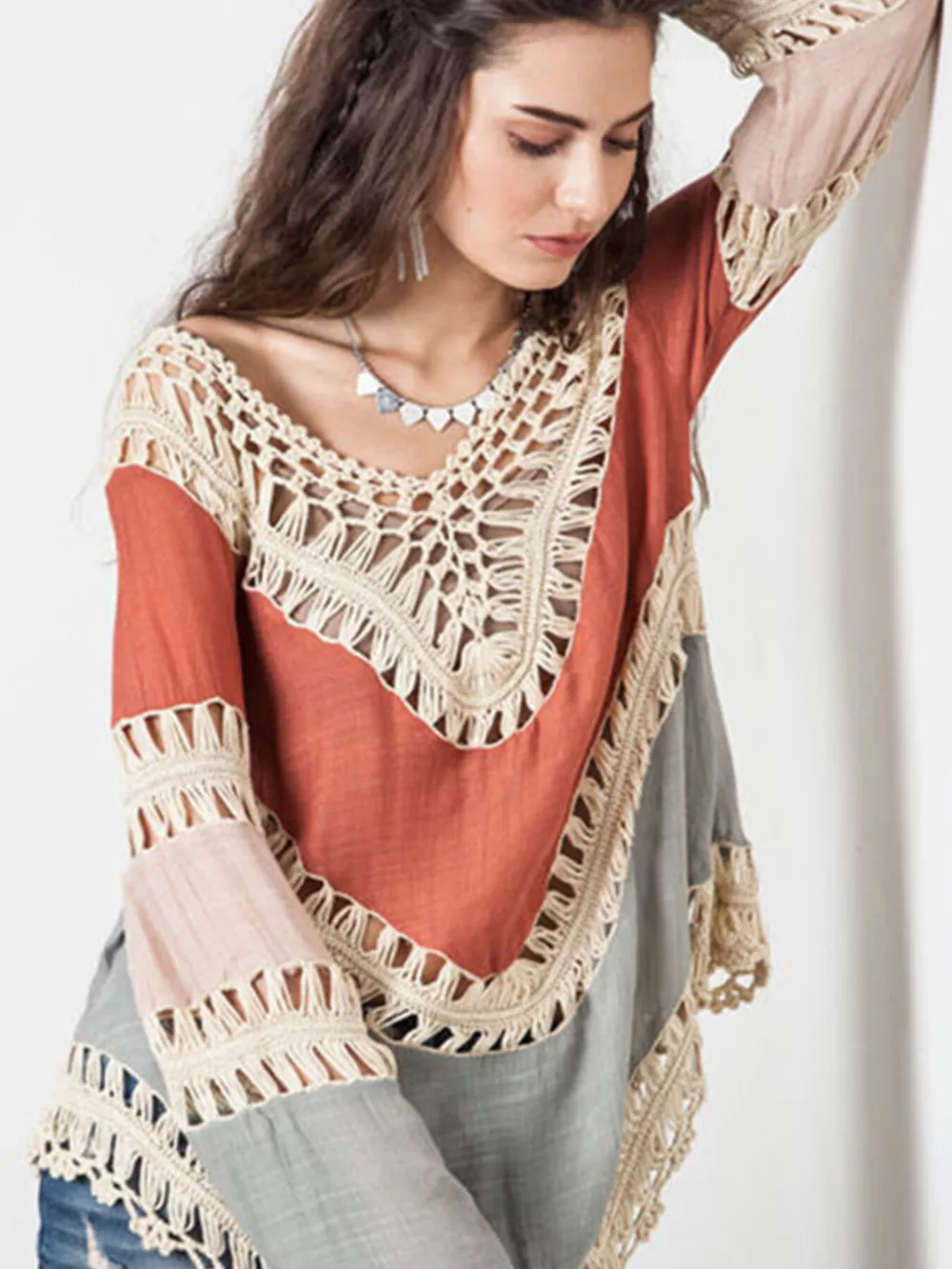 Crochet Trimmed Long Sleeve Cover Up, image 4