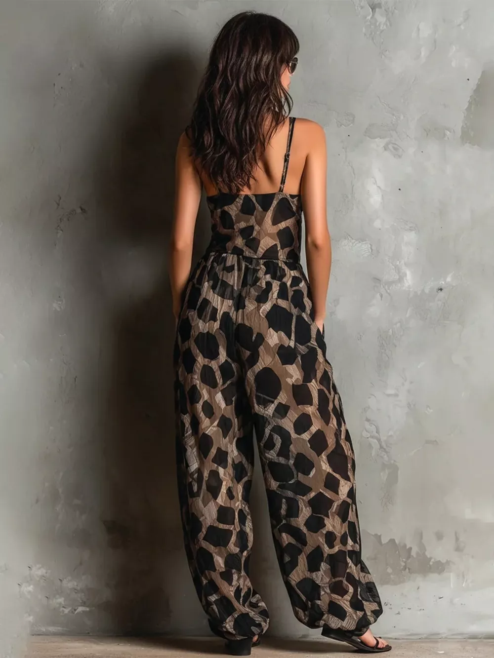 Leopard Front Tie Detail Wide-Leg Jumpsuit, image 2