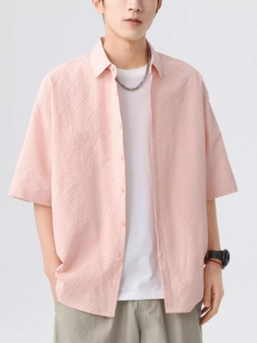 Men's Full Size Textured Short-Sleeve Shirt Plus Size, image 7