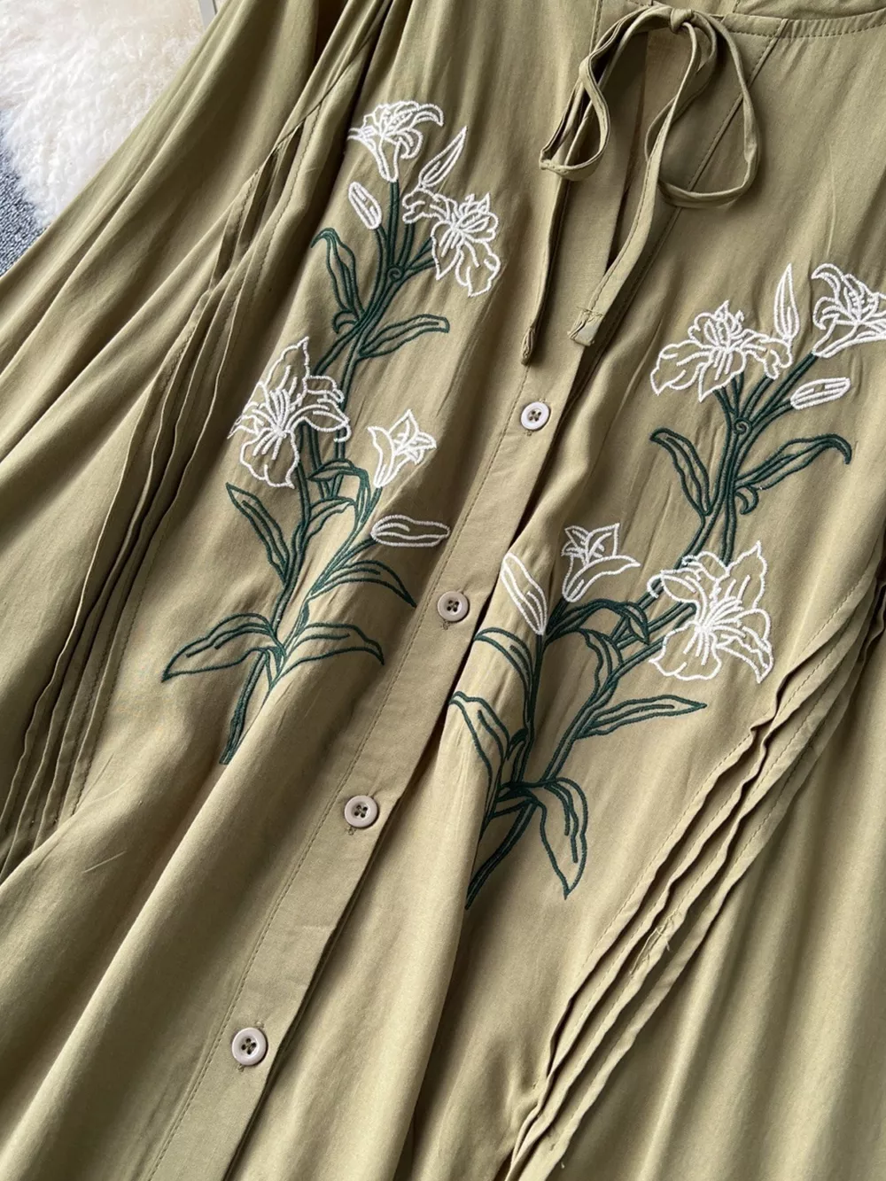 Floral Button Front Long Sleeve Dress, image 6
