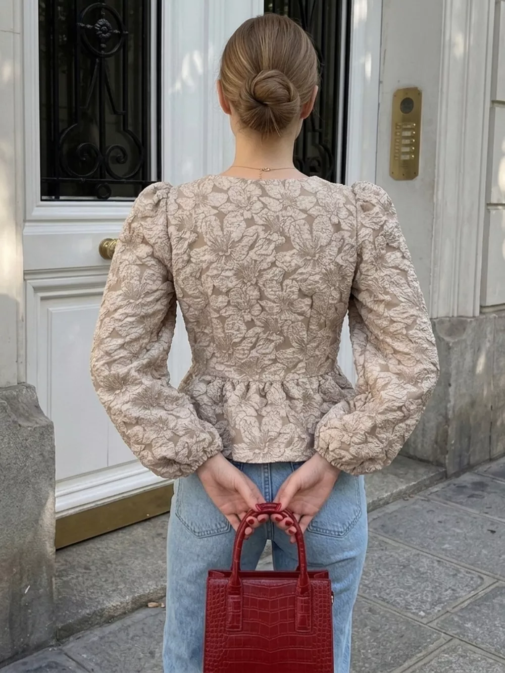 Square Neck Textured Peplum Blouse, image 17