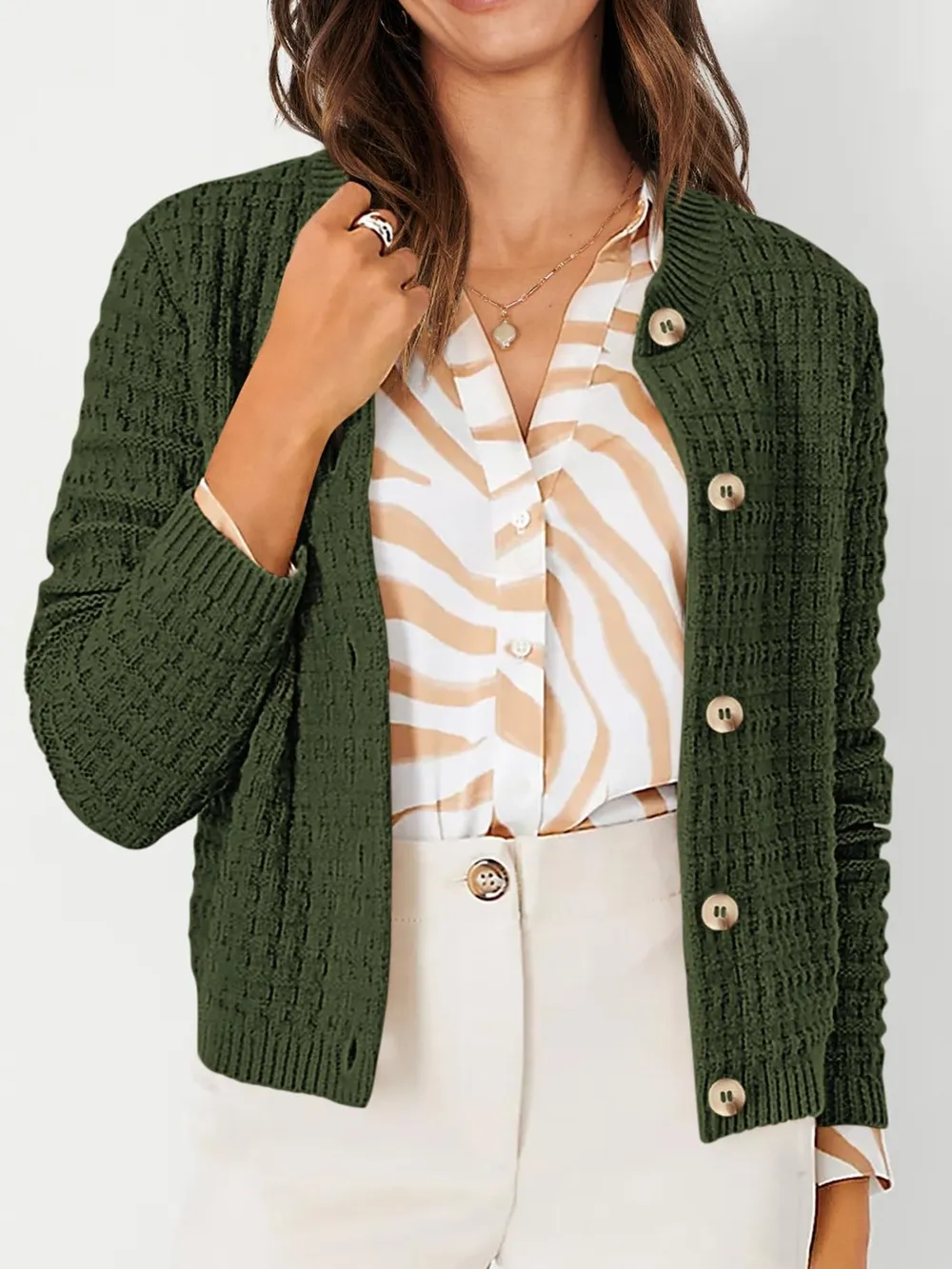 Textured Knit Button-Front Cardigan, image 11