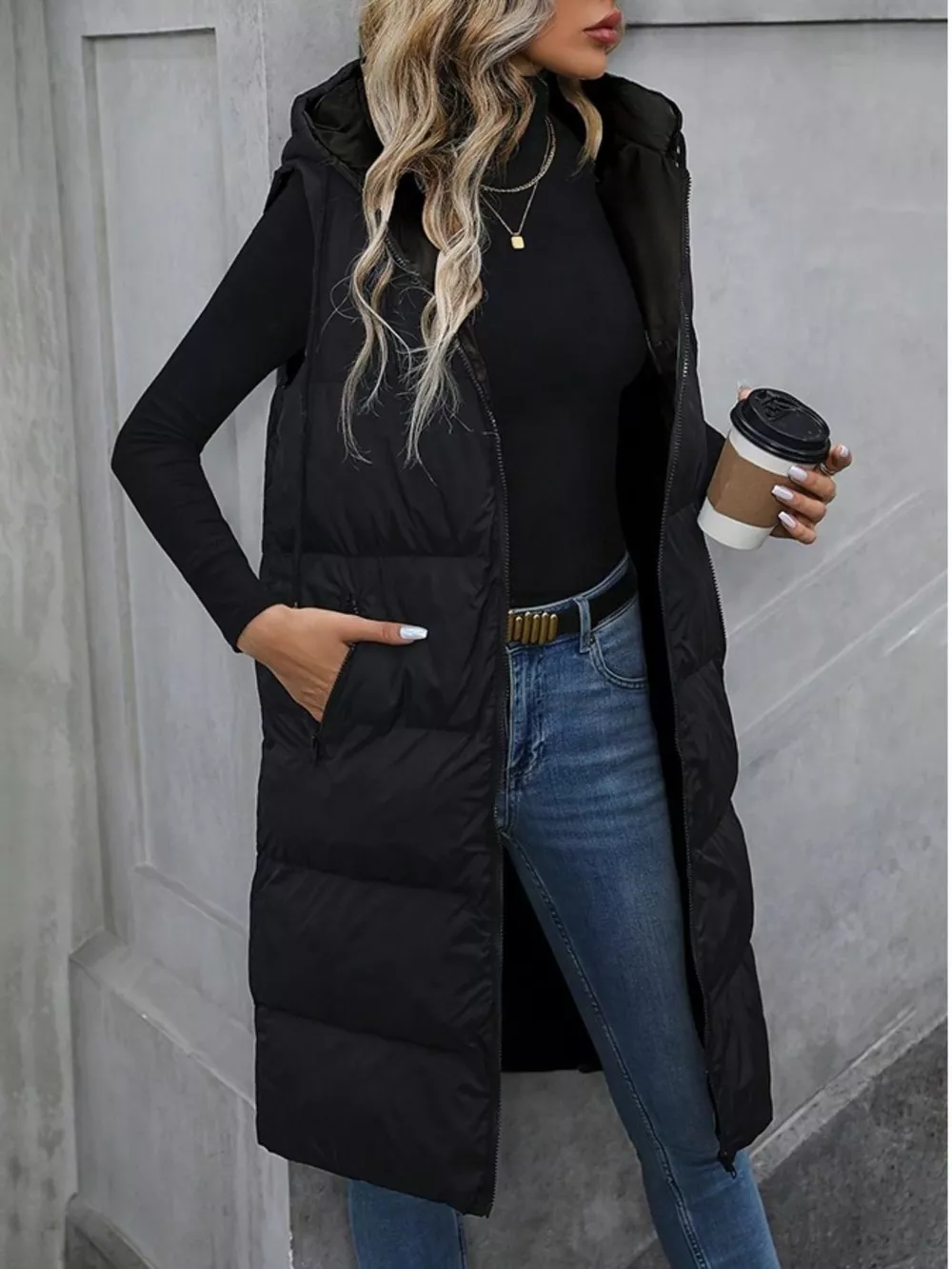 Longline Padded Hooded Vest Coat, image 11
