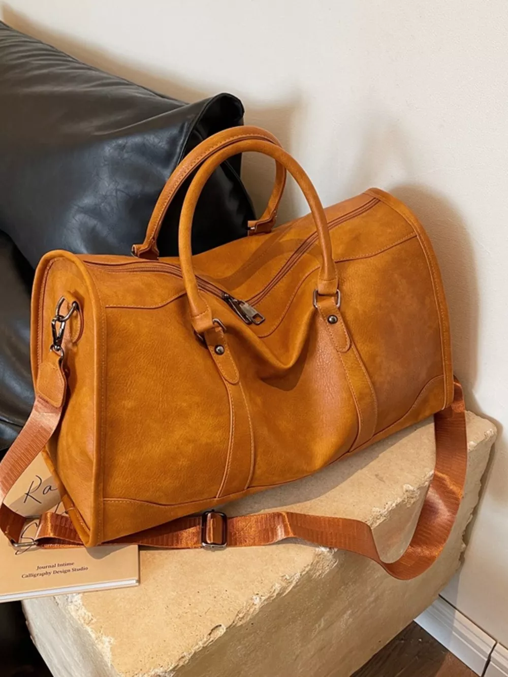 Vintage Leather Duffle Bag, image 9