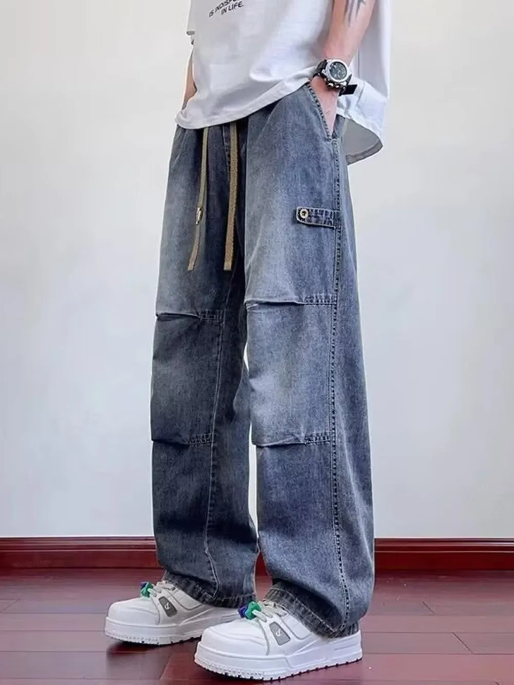 Men's Full Size Wash Wide Leg Jeans Plus Size