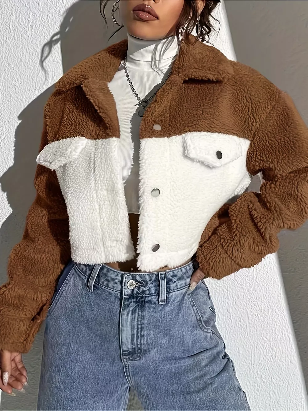 Two-Tone Plush Cropped Jacket, image 9