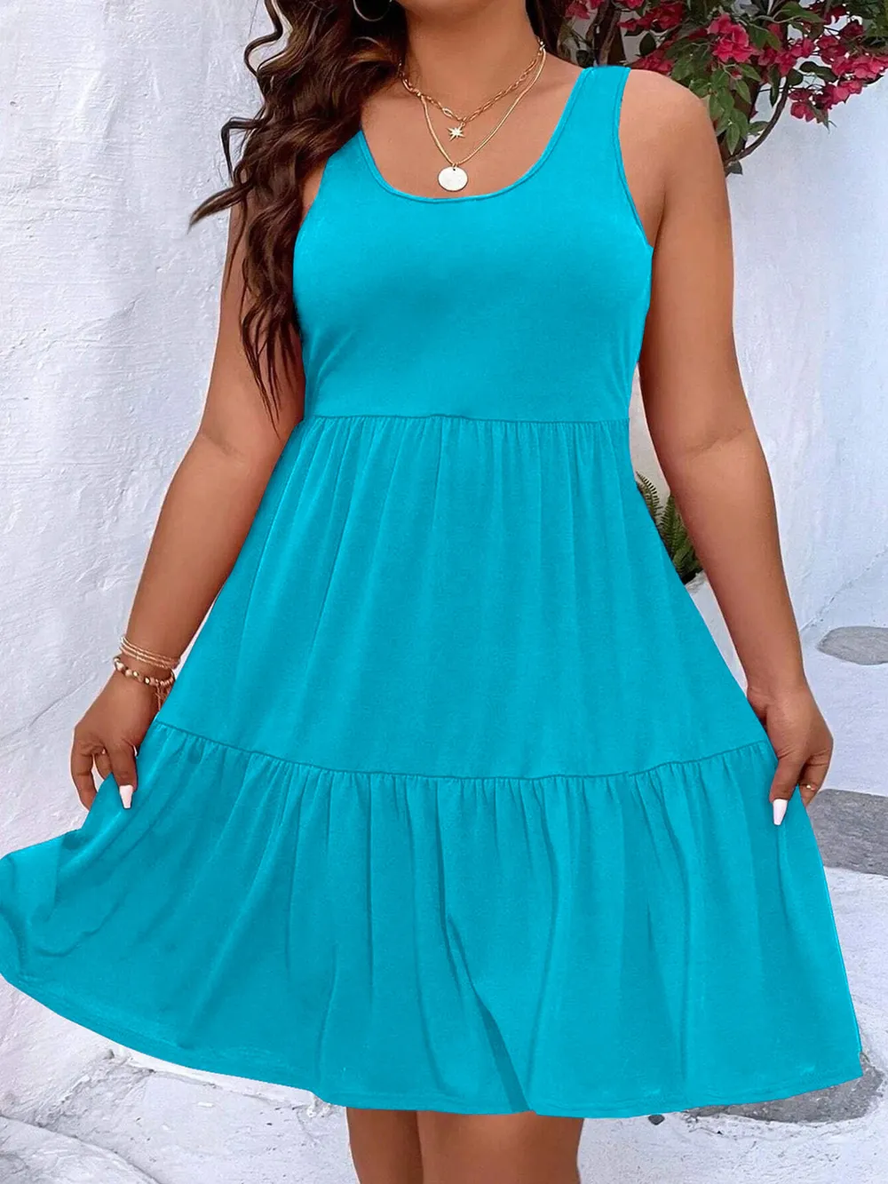 Plus Size Tiered Scoop Neck Tank Dress, image 4