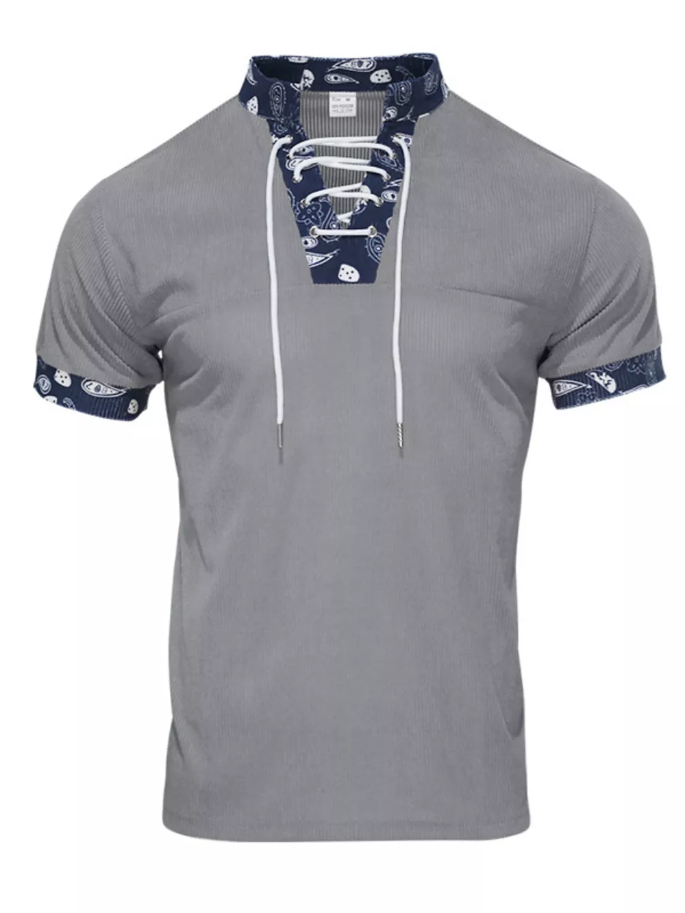 Men's Full Size Lace-Up Collar T-Shirt Plus Size, image 8
